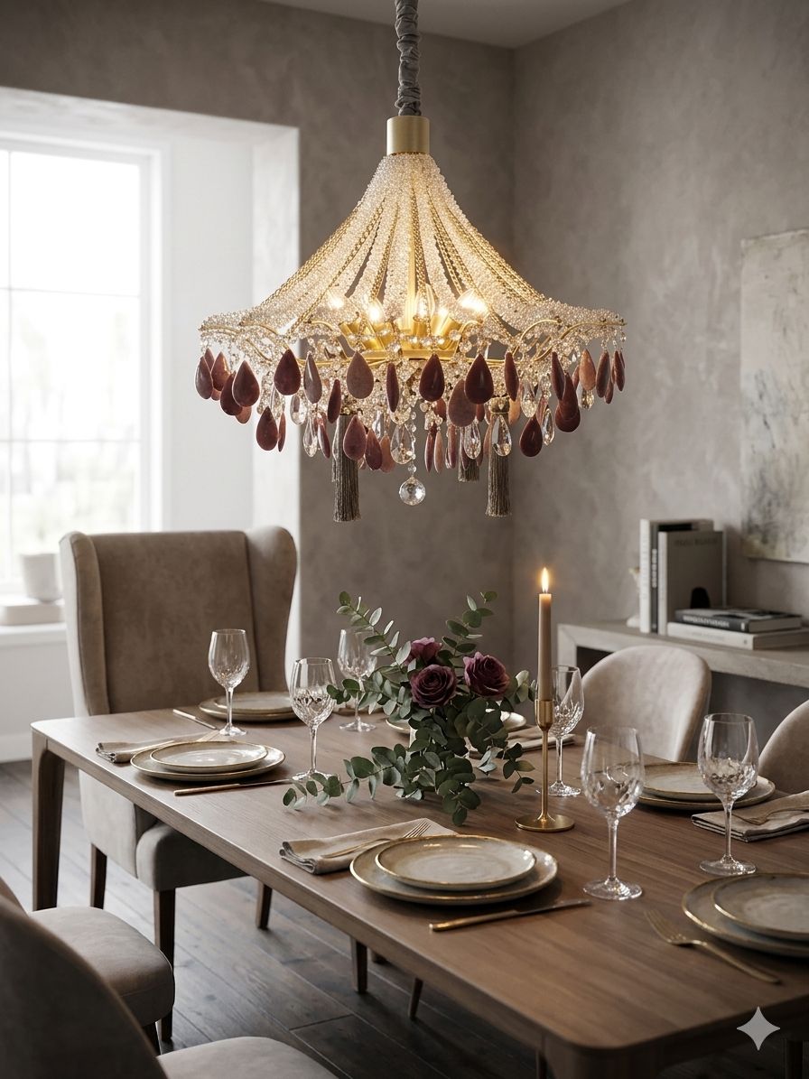 Lustre Folhado com Cristal de Rocha.